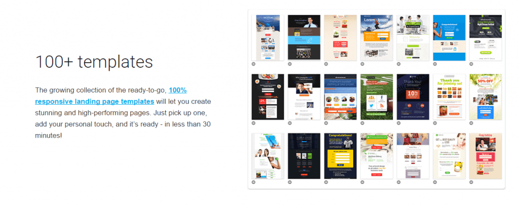 100 templates available for GetResponse landing page builder