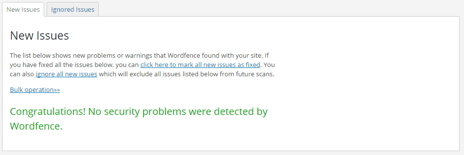 Congratulations message with Wordfence Security plugin