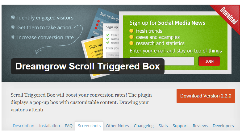 Dreamgrow Scroll Triggered Box WordPress plugin