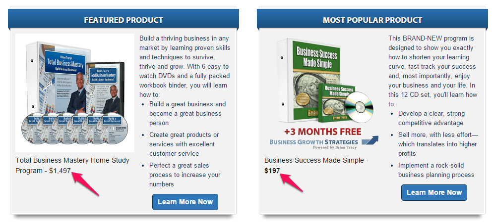 screenshot of featured - most popular affiliate products