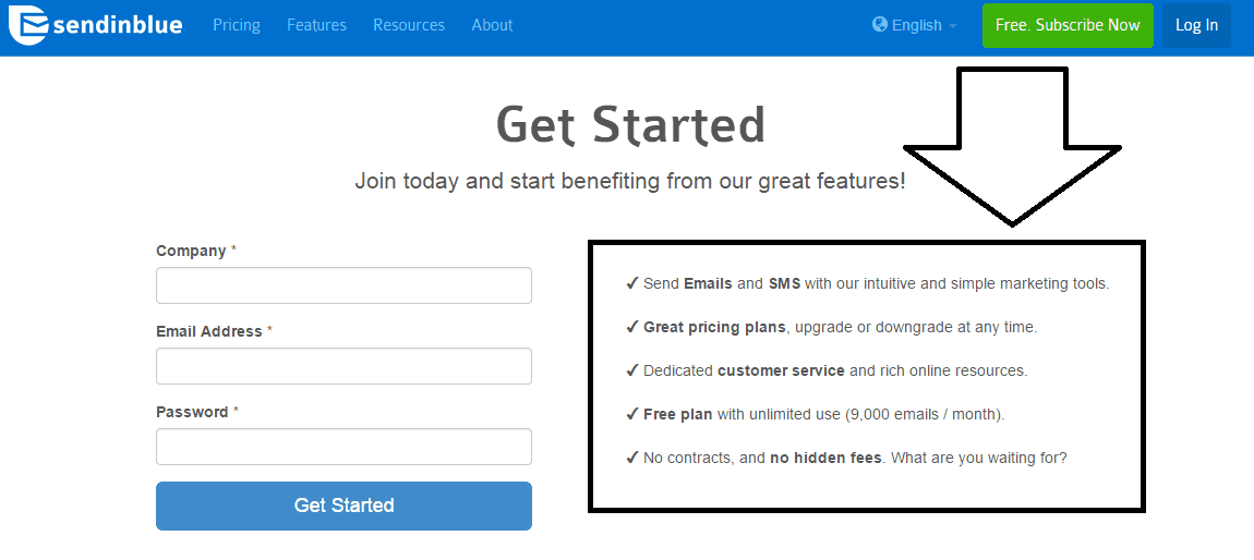 Registration at SendingBlue
