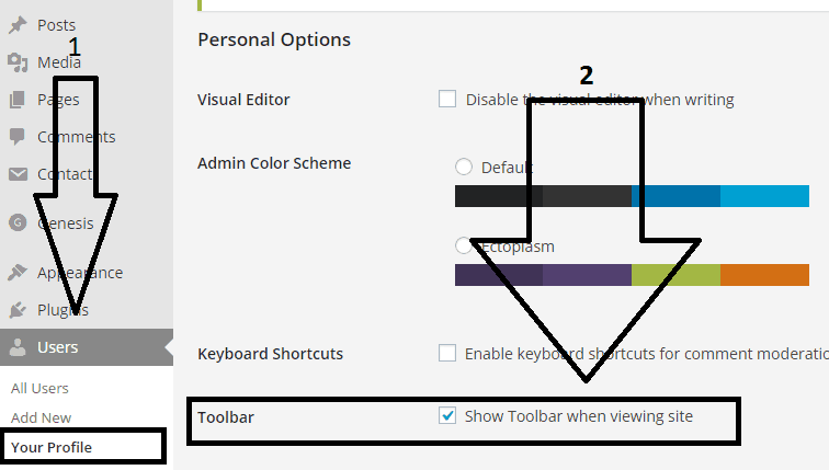 how to disabling to show toolbar when viewing WordPress site as admin