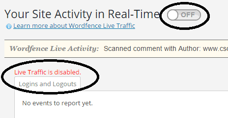 Live Traffic disabled with Wordfence Security plugin