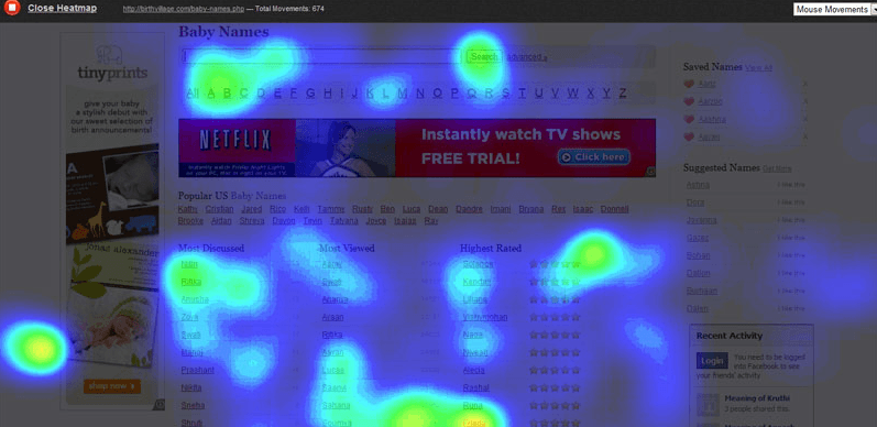 mouse movement heatmap via luckyorange