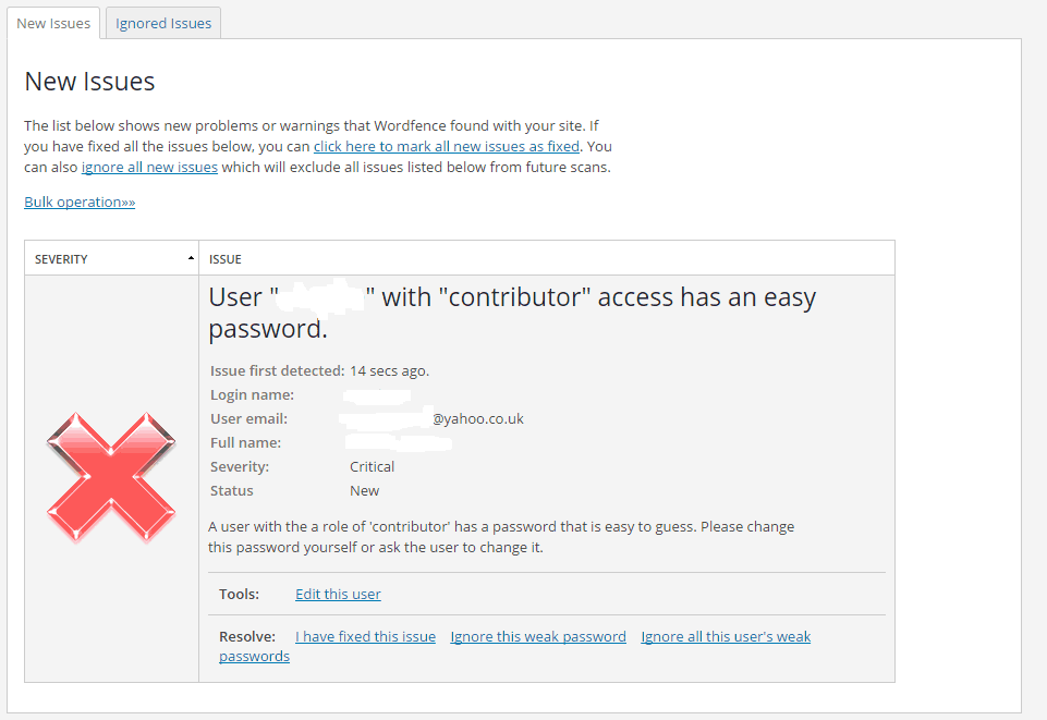 New Issues found with Wordfence Security WP plugin