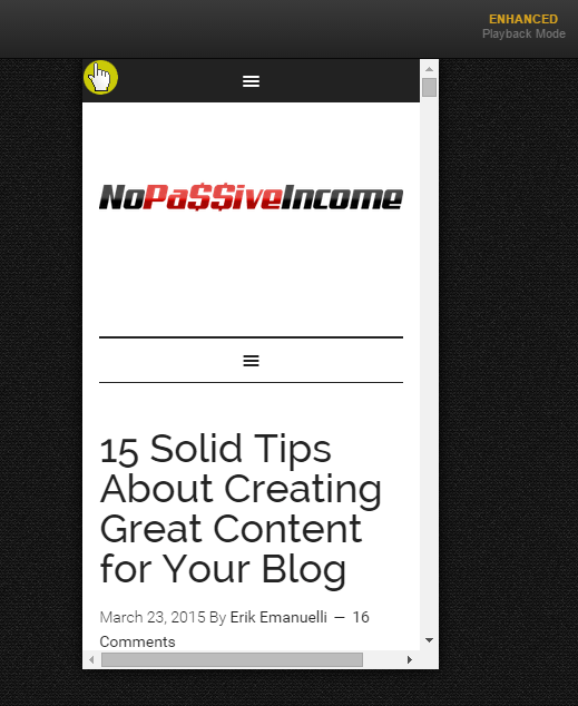 NoPassiveIncome blog viewed on mobile via LuckyOrange - screenshot