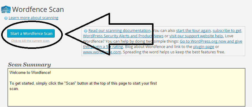 Scan option with Wordfence Security WP plugin