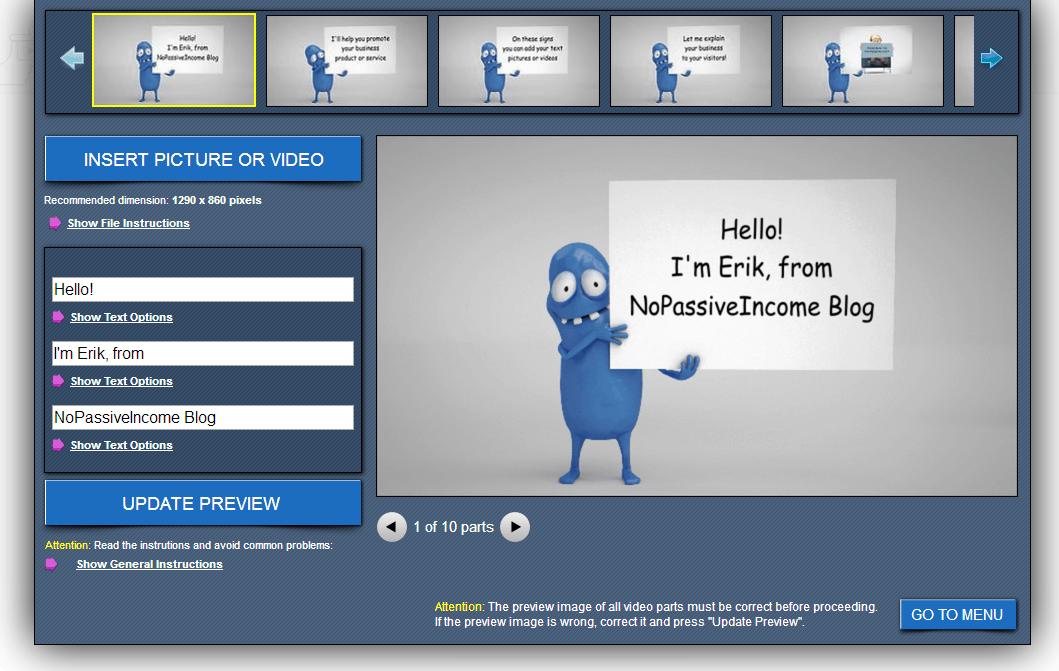 screenshot of editing a video with MakeWebVideo