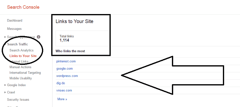 search traffic_links to your site under Google search console