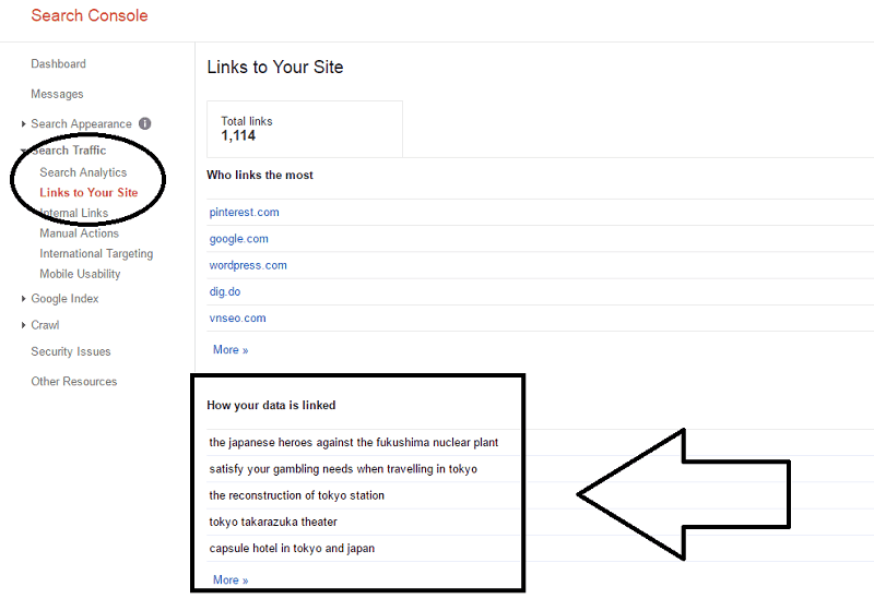 search traffic_links to your site_how your data is linked under Google search console