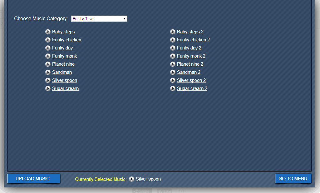 Selecting music of your video in MakeWebVideo - screenshot