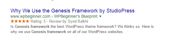 stars review on Google search results